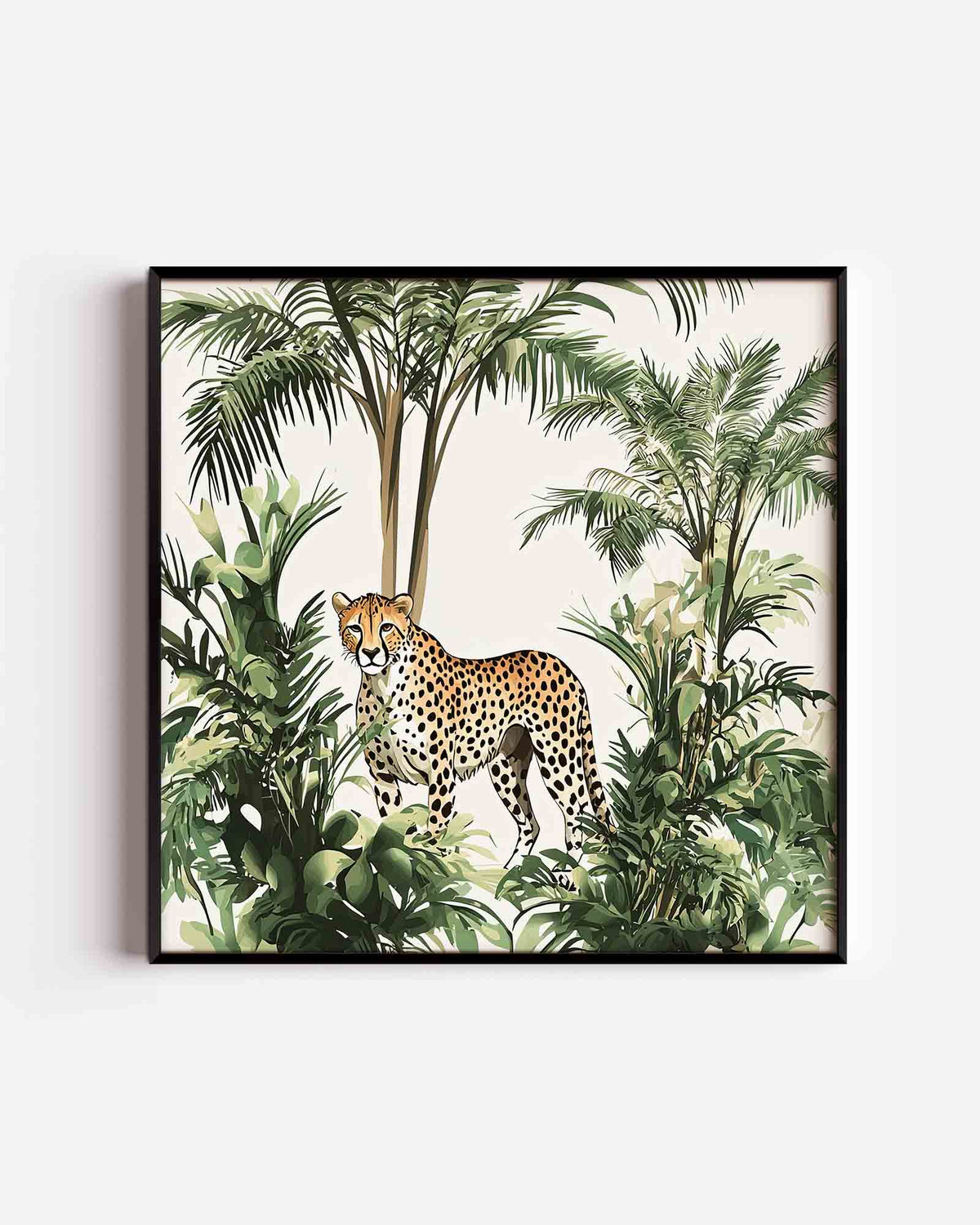 Luipaard tussen palmbomen – vierkante dierenposter als wanddecoratie