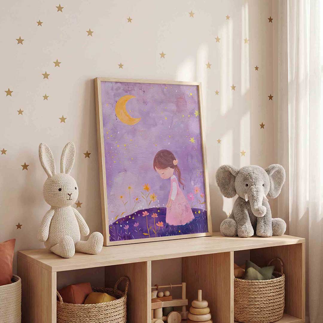 Meisje met bloemen – staande kinderkamer wanddecoratie van WallArtistic