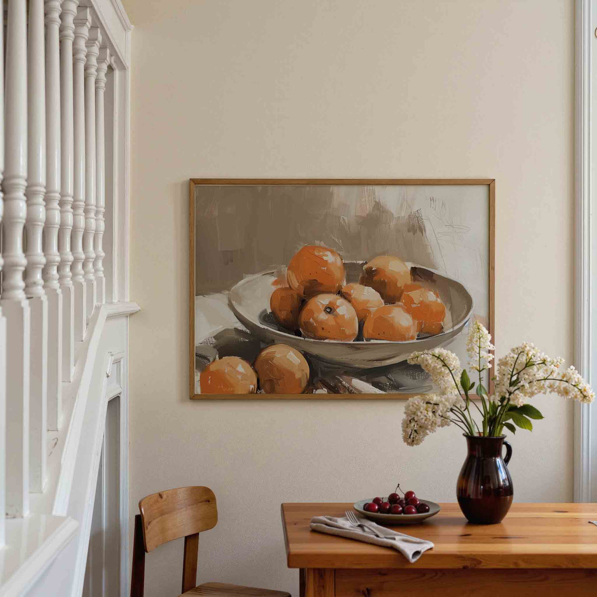 Mandarijnen in schaal – liggende illustratie poster als wanddecoratie