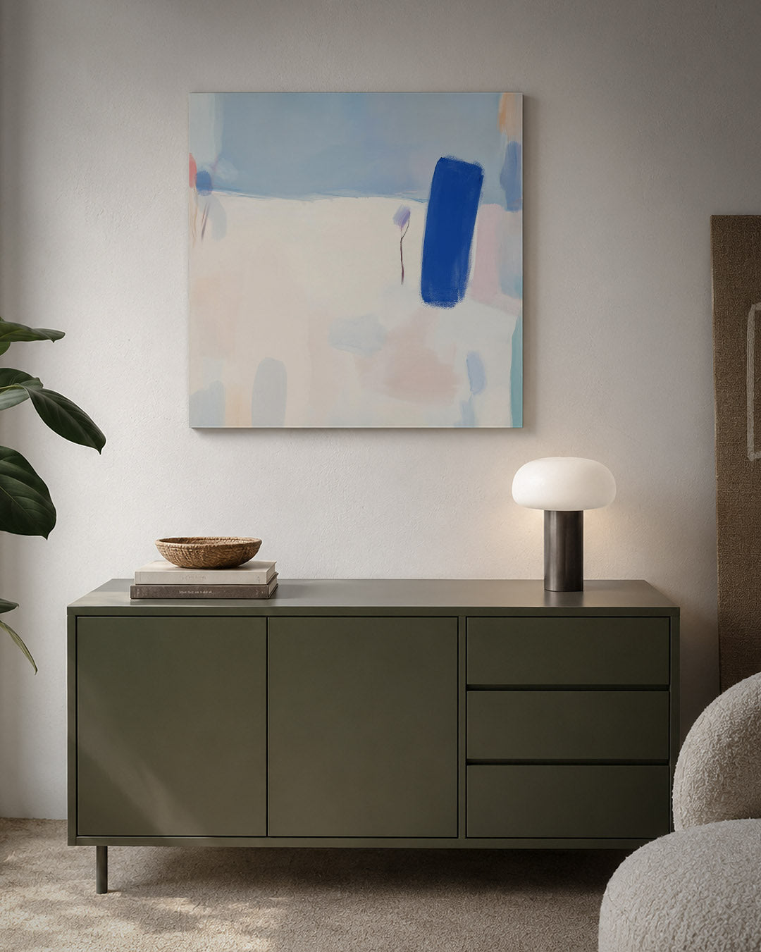 Kleurrijke vormen kunstwerk – detailweergave – dit kunstwerk toont een compositie van zachte kleuren en vloeiende vormen.