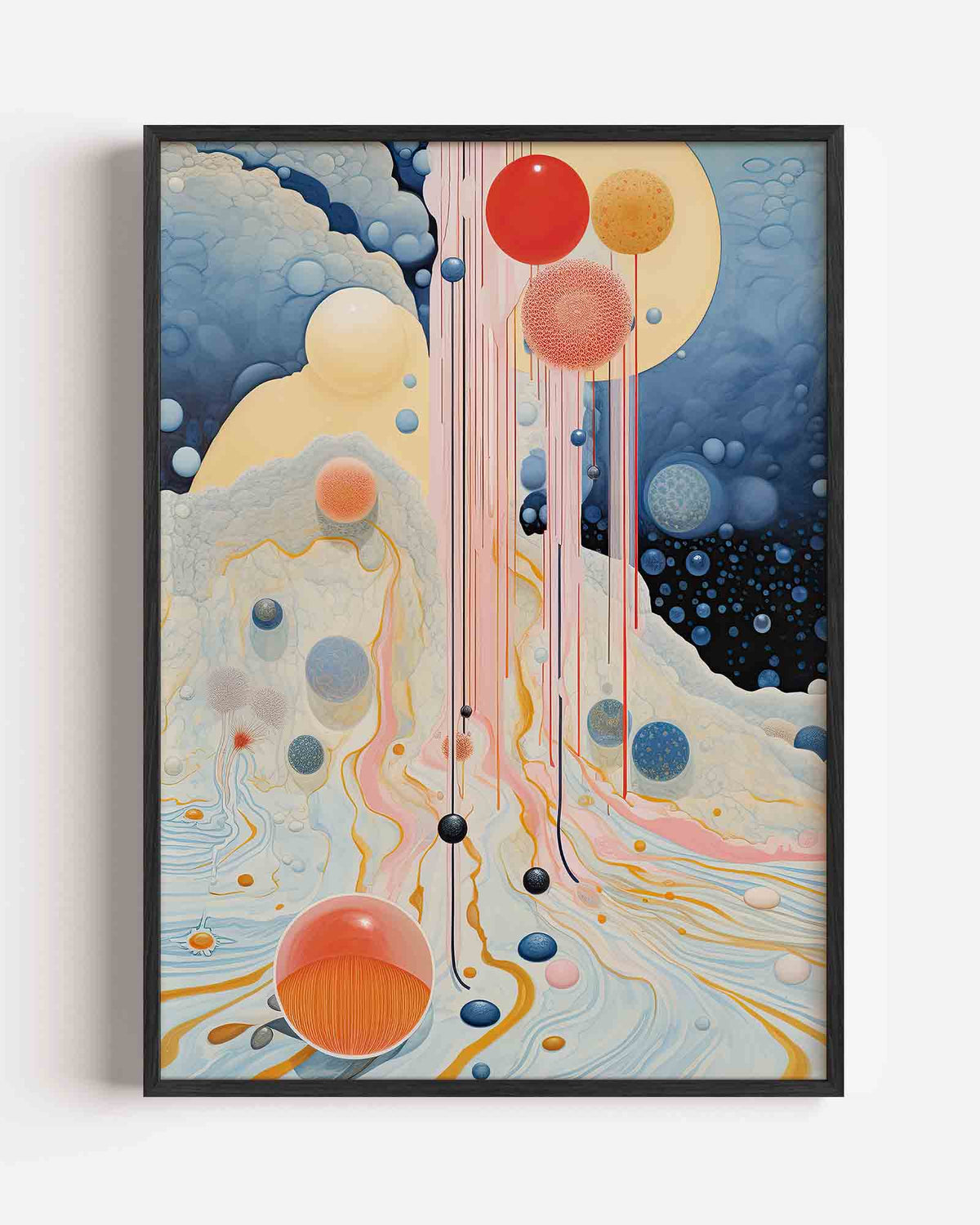 Abstracte bollen en lijnen – surrealistische portret poster als wanddecoratie
