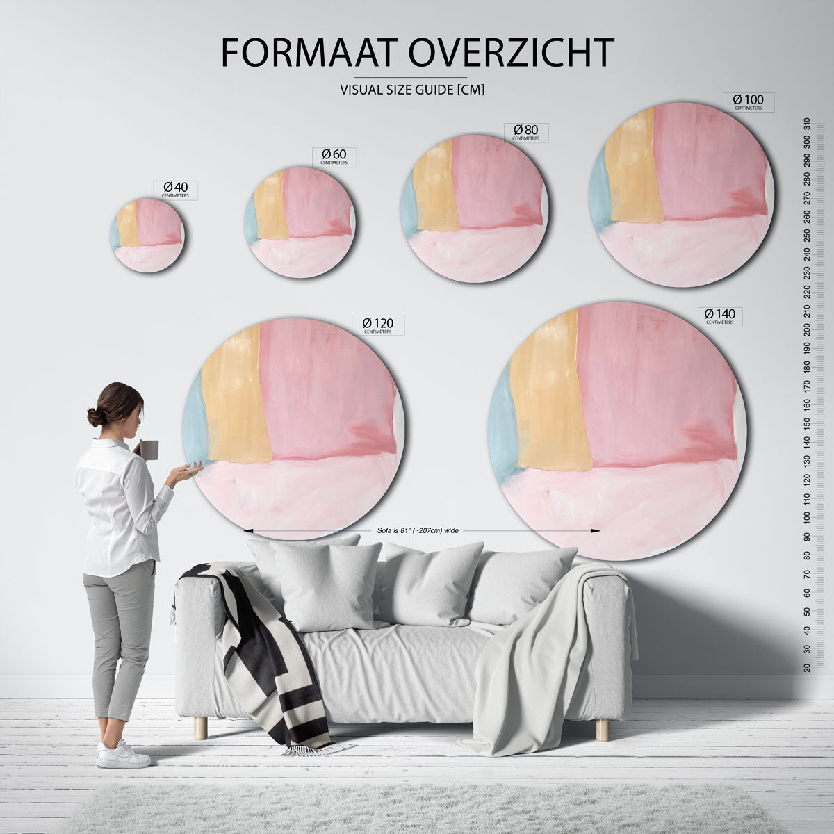 Abstracte pastelkleuren – kleurrijke wandkunst als muurcirkel