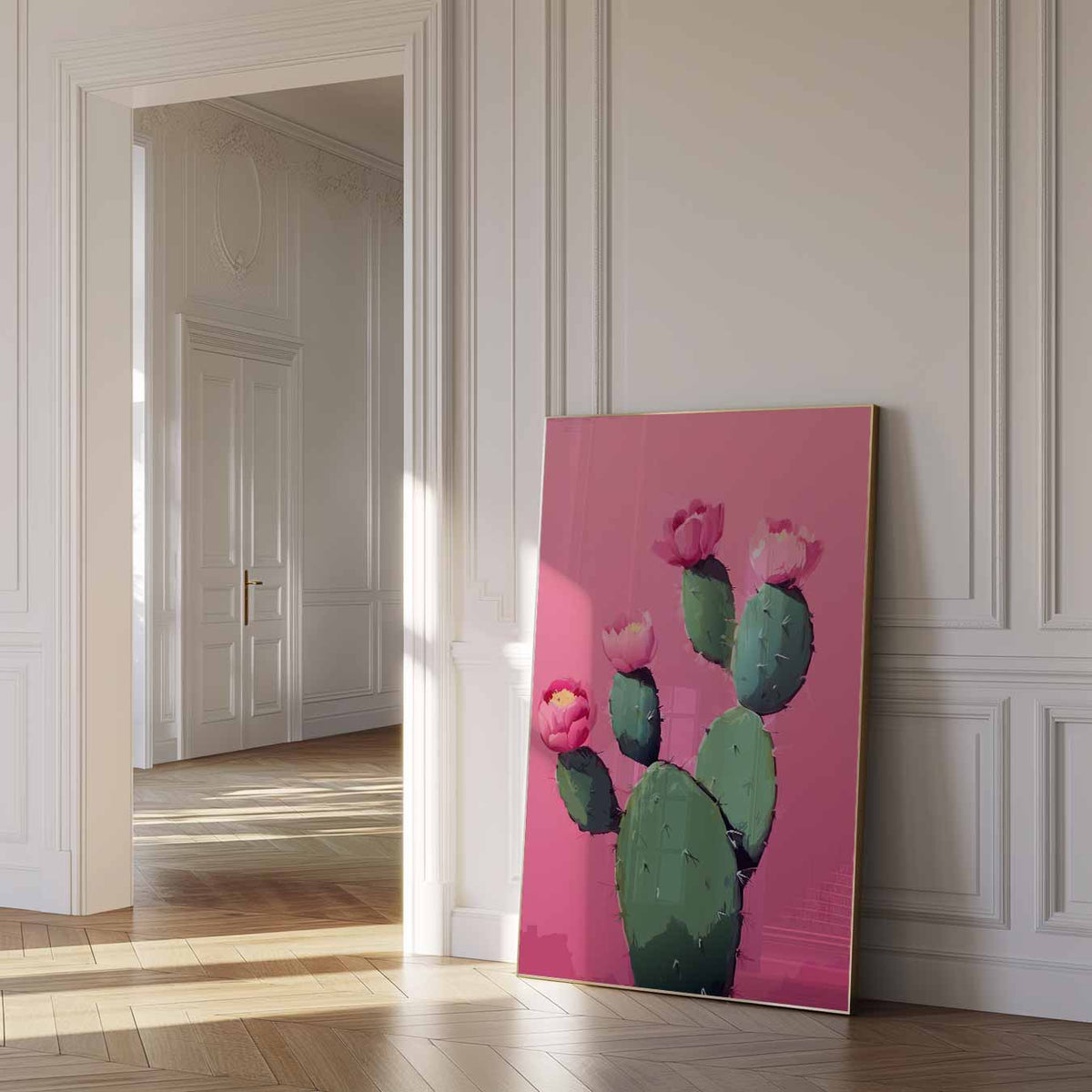 Cactus Bloemenpracht op Roze – paas poster als vrolijke staande wanddecoratie