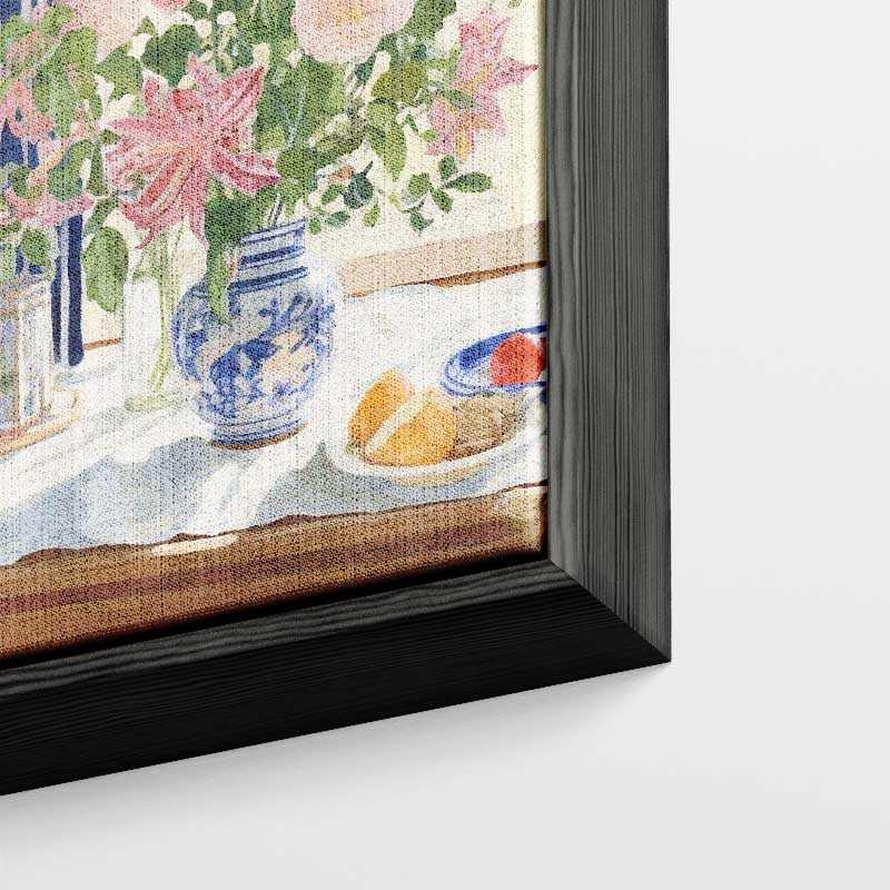 Zomers Bloemenboeket in Blauwe Vaas – portret wandkunst van WallArtistic