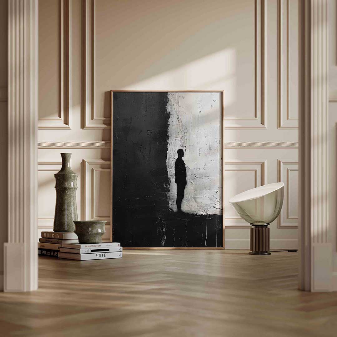 Silhouet tegen tweekleurige achtergrond – staande abstracte wanddecoratie van WallArtistic