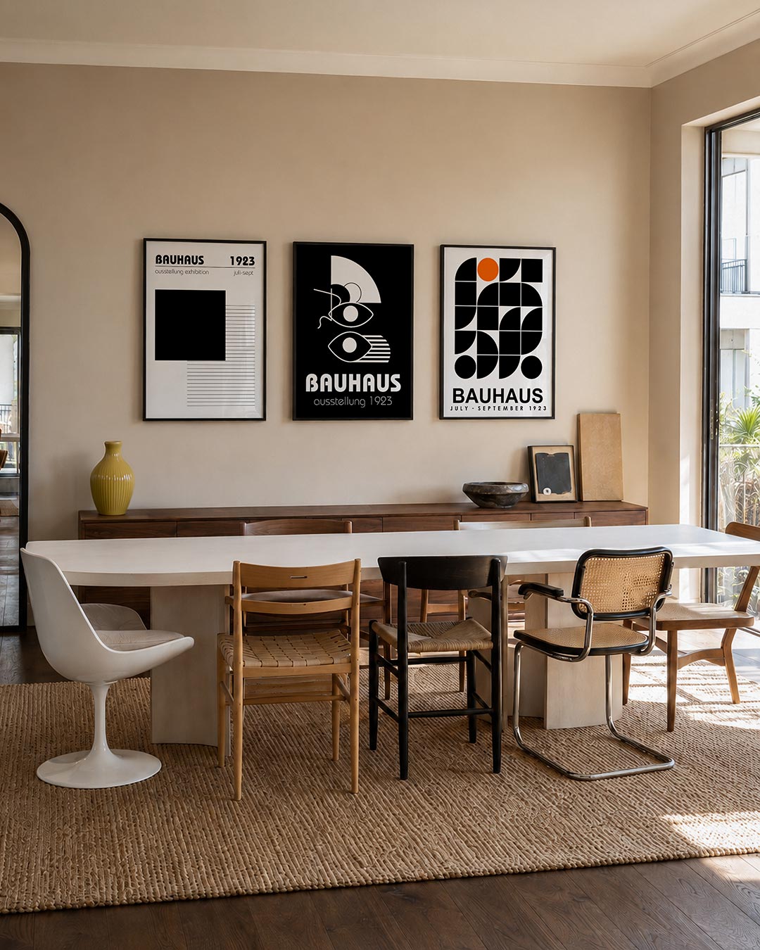 Vlak en lijnenspel posterset – tweede productweergave – deze posterset in drie delen toont een groot zwart vierkant dat