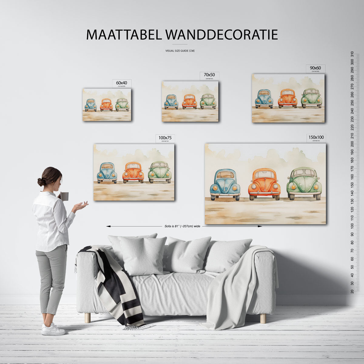 Drie auto's – moderne liggende wanddecoratie