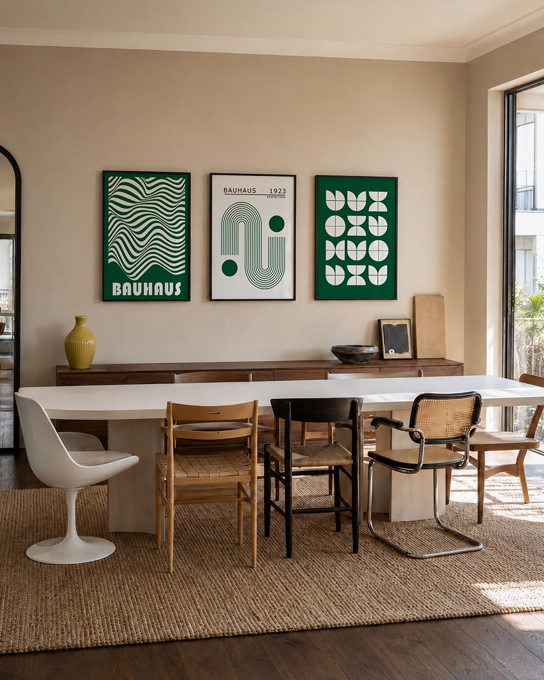 Golvend lijnenspel posterset – tweede productweergave – deze posterset in drie delen toont vloeiende, golvende lijnen in