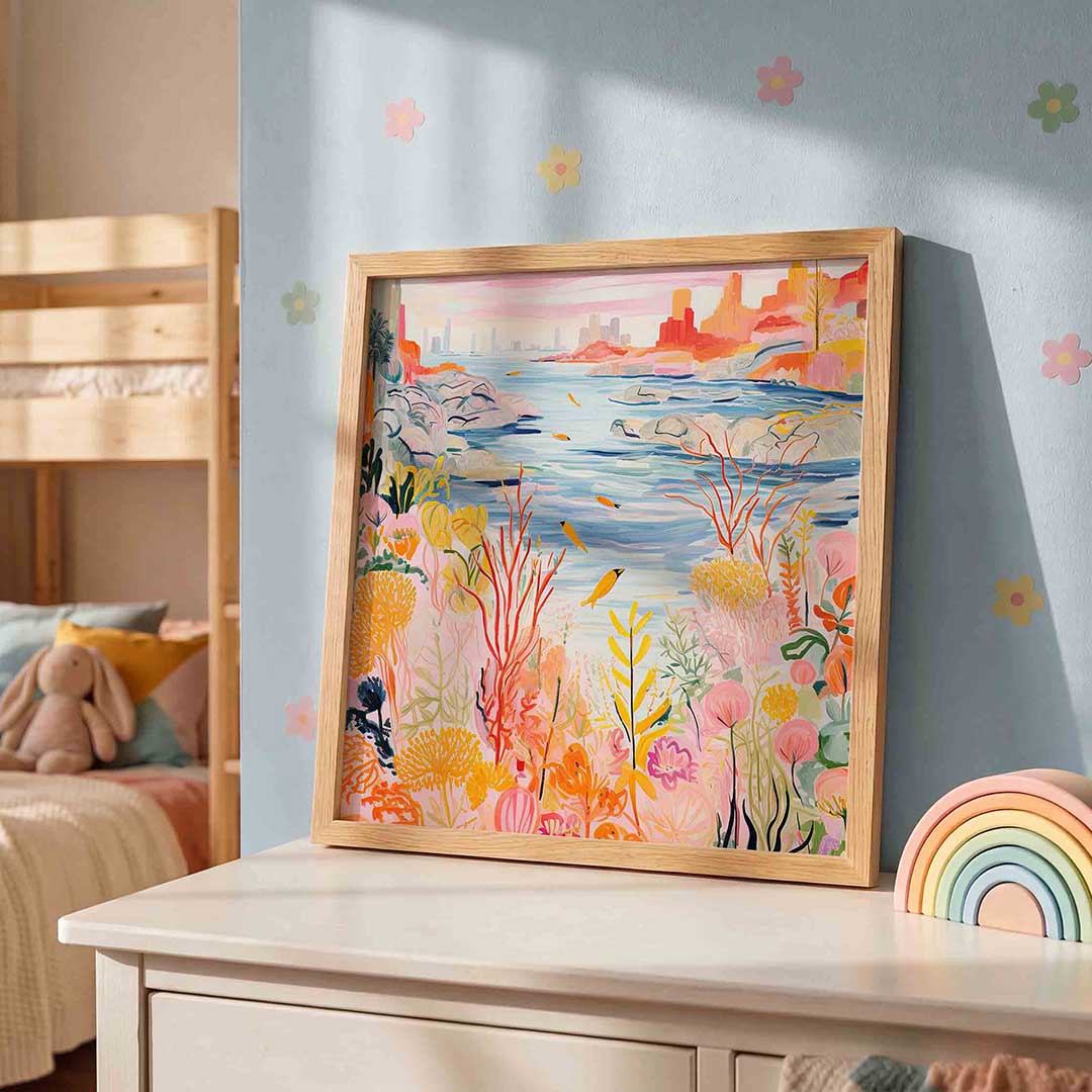 Levendige zeezicht – speelse wandkunst als vierkante kinderposter