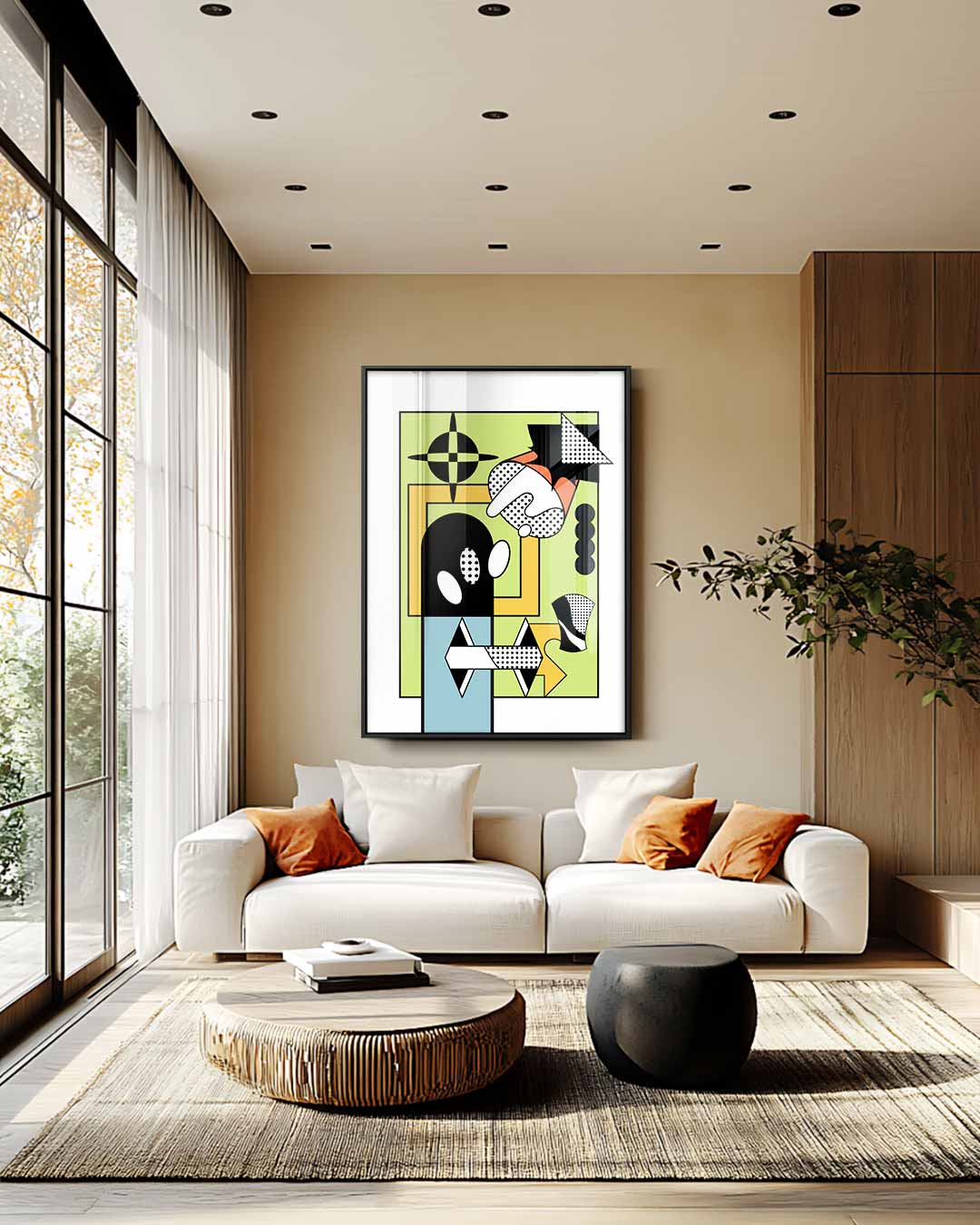 Abstracte Geometrische Compositie – staande wandkunst voor woonkamer of interieur