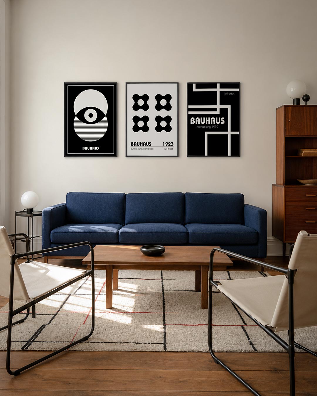 Cirkel en lijnen driedelige posterset – deze poster toont een spel van cirkels en lijnen in zwart-wit. De vormen overlappen