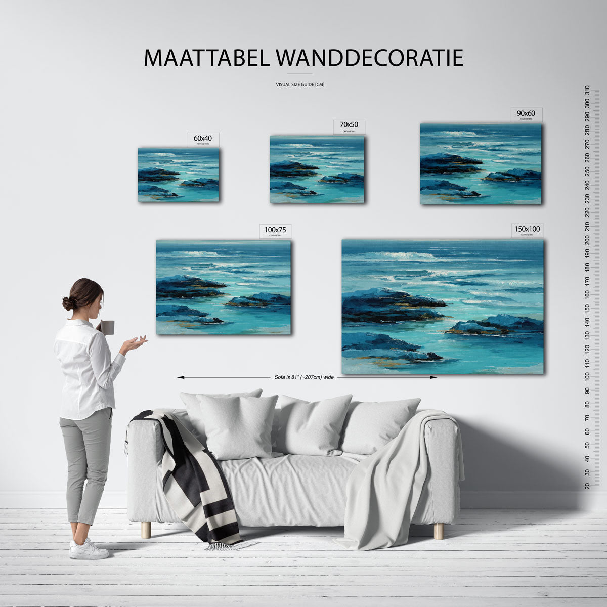 Zeezicht compositie – moderne liggende wandkunst