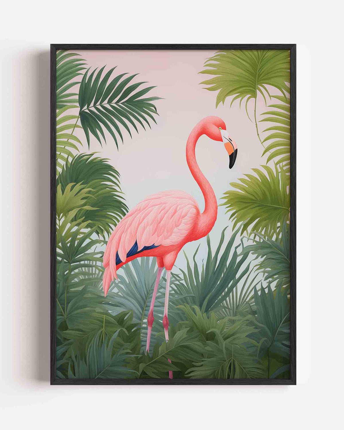 Flamingo tussen bladeren – jungle portret poster als wanddecoratie