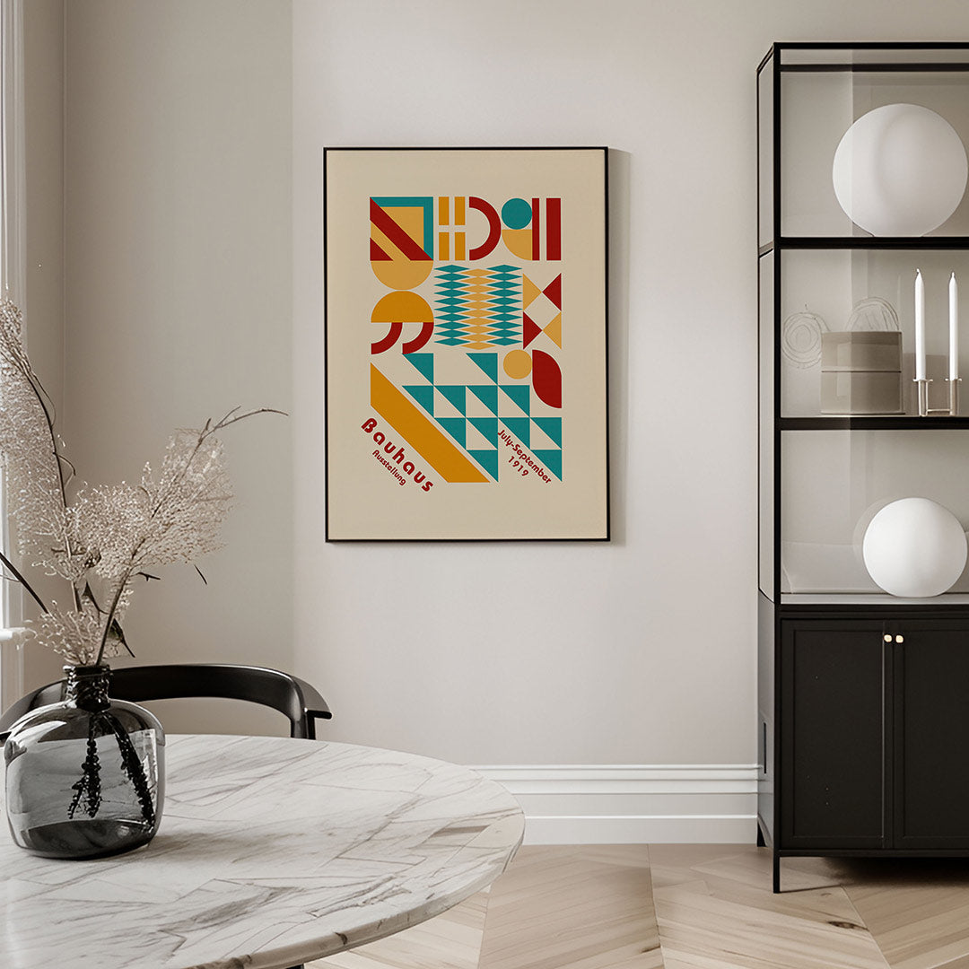 Vormritme en kleur – geometrische Bauhaus poster in staand formaat