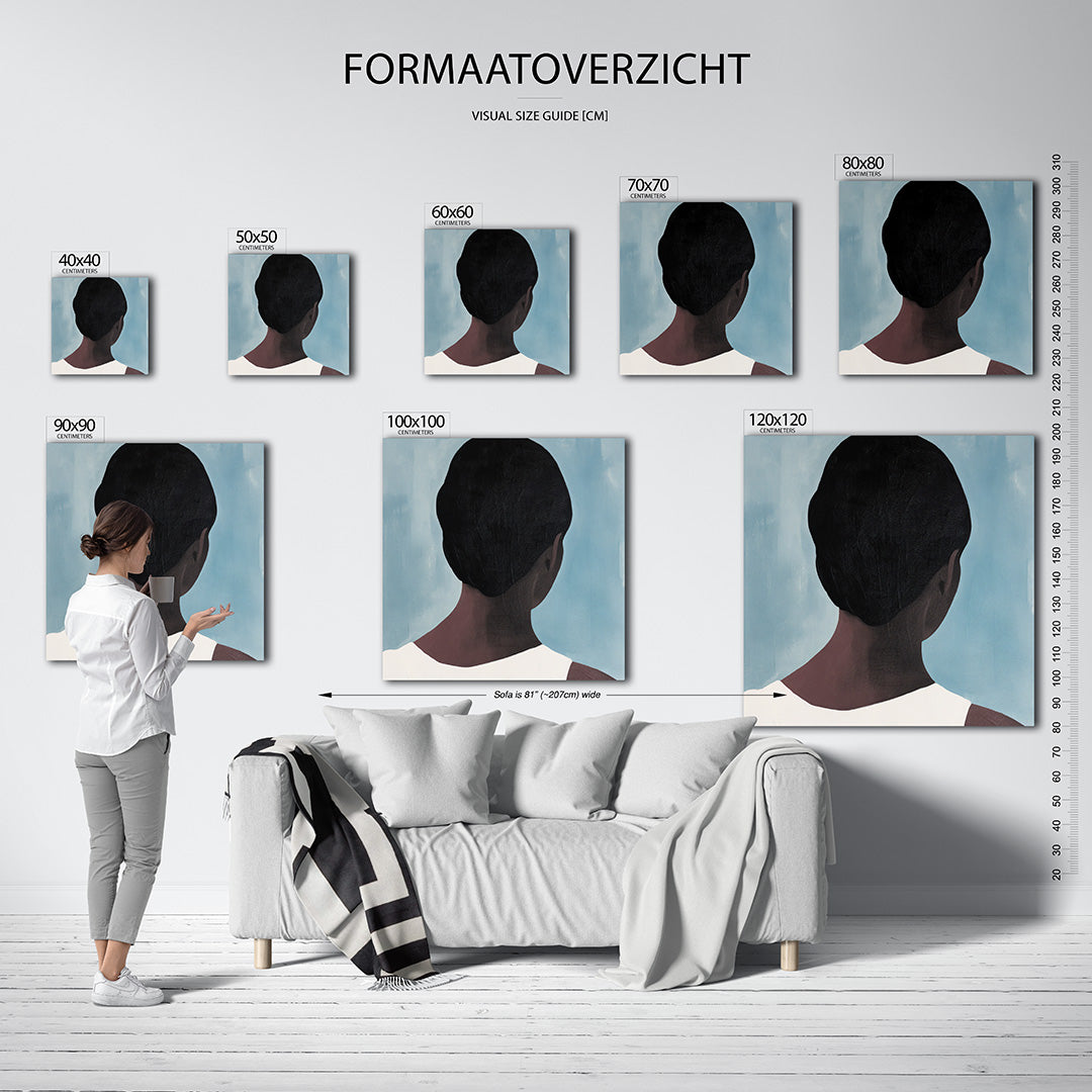 Stille reflectie kunstwerk – sfeerbeeld – dit kunstwerk toont een compositie met een figuur van achteren gezien, tegen een