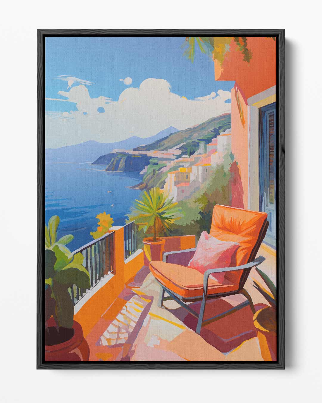 Zonnige Mediterrane Balkon – portret kunstwerk als wanddecoratie
