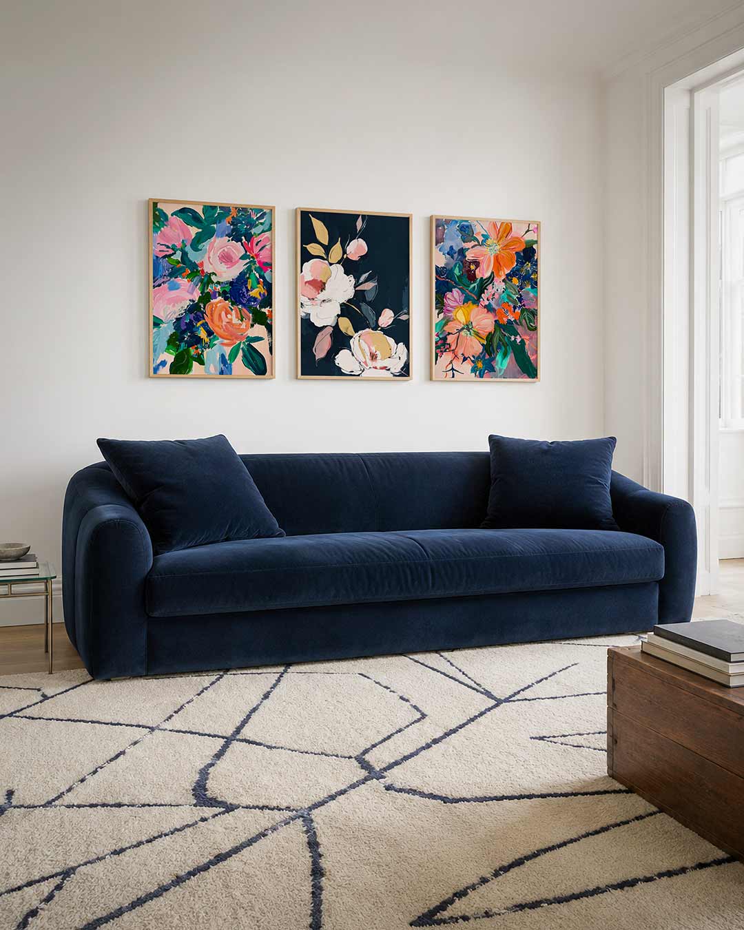 Kleurrijke bloemenvormen driedelige posterset – deze posterset in drie delen toont een levendig spel van