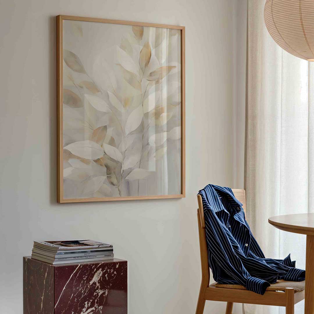 Bladeren in zachte tinten – bloemen poster in staand formaat