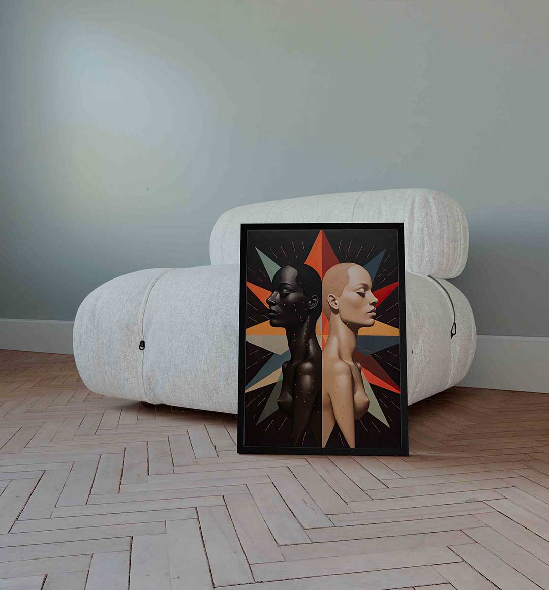 Twee gezichten in profiel – surrealistische wandkunst als portret poster