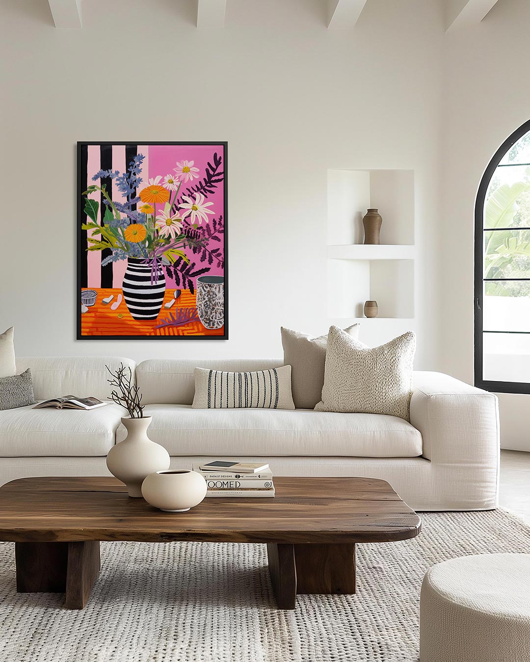 Bloemen in strepenvaas – moderne staande wandkunst