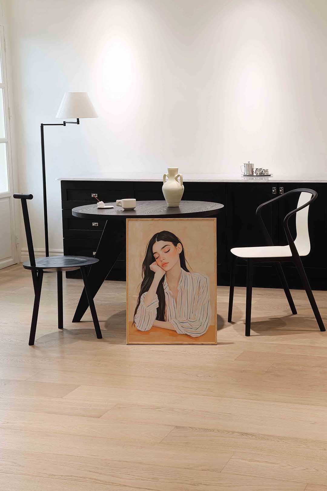 Vrouw met gesloten ogen – moderne wandkunst als portret poster