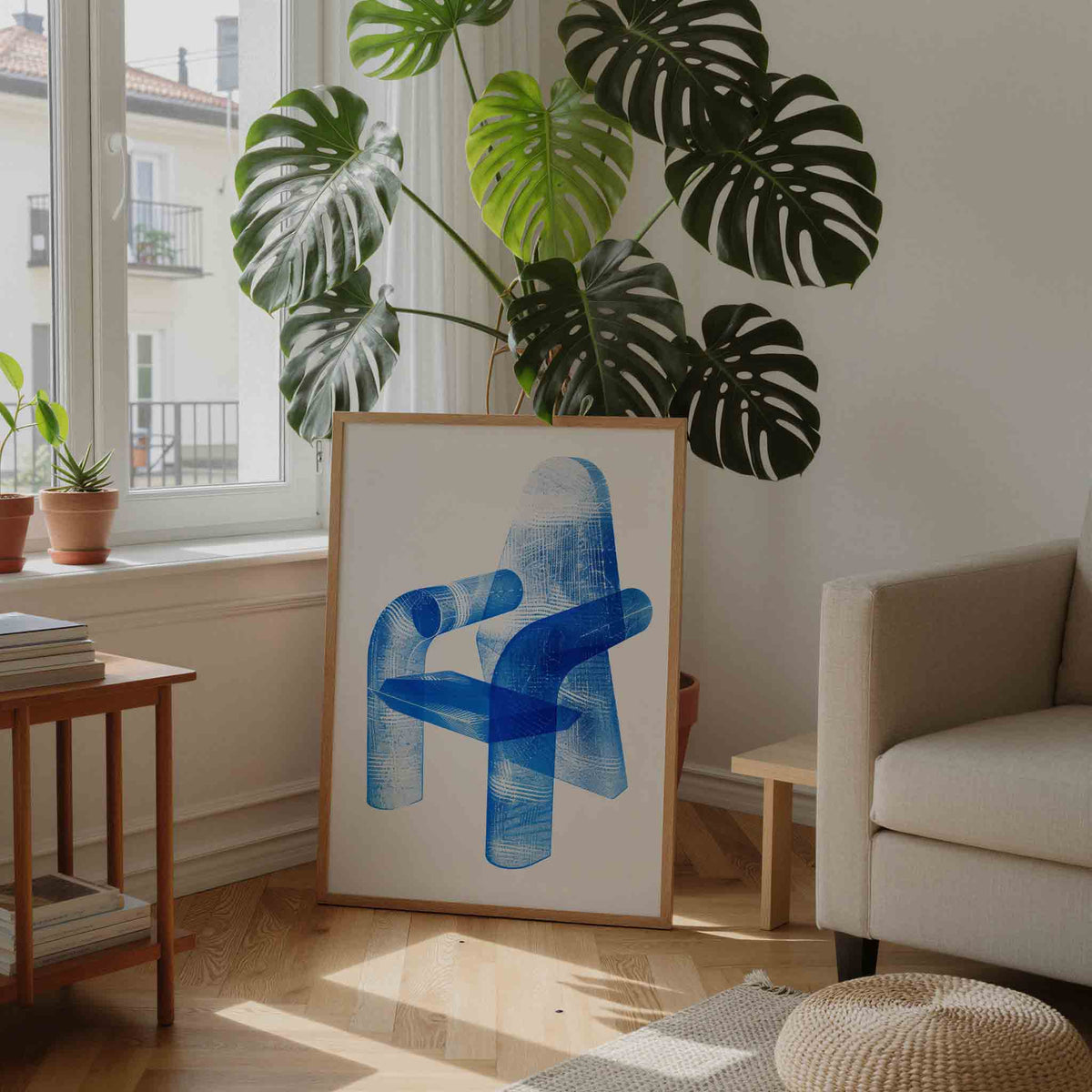 Abstracte blauwe stoel – moderne illustratie als portret poster