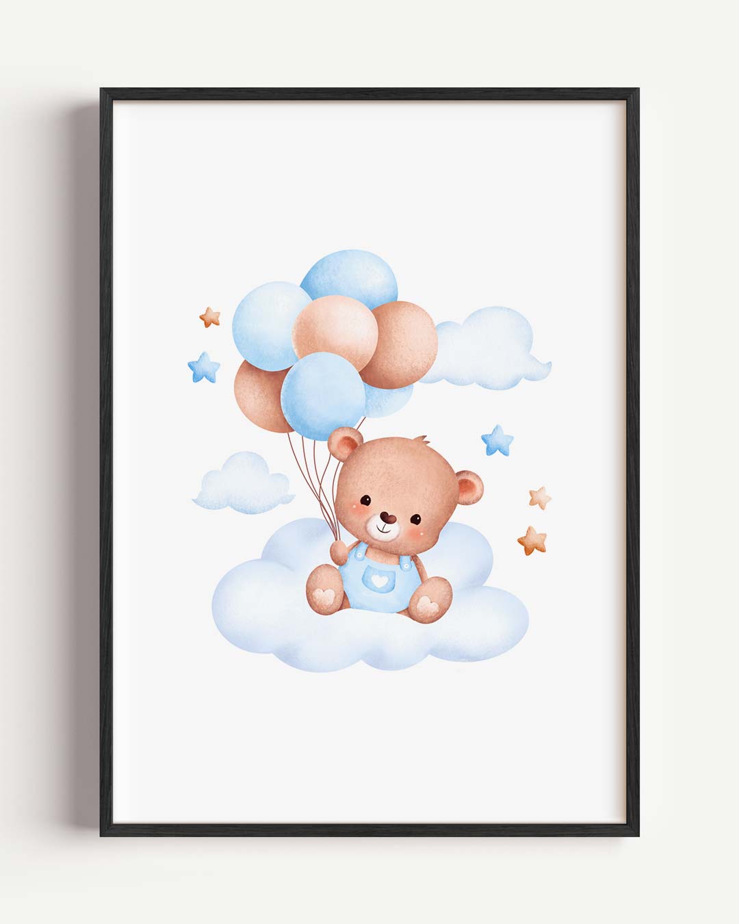 Schattige Teddybeer op Dromenwolk – kids portret poster als wanddecoratie