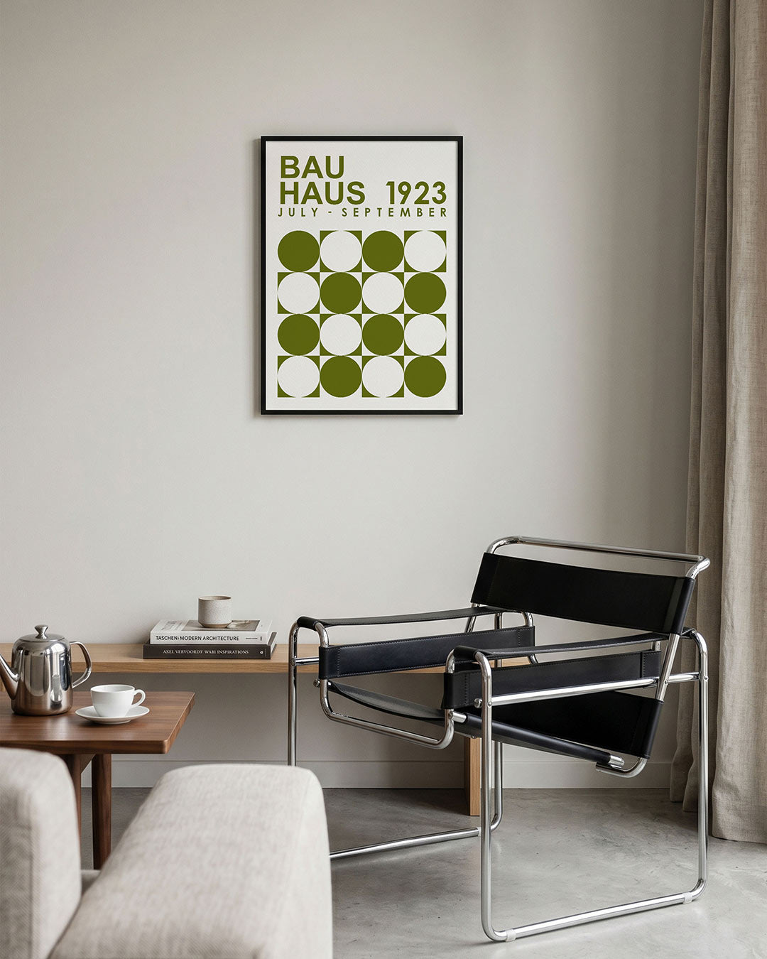 Cirkelpatroon en tekst – geometrische Bauhaus poster in staand formaat