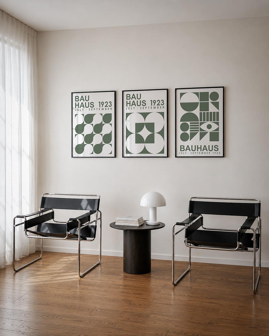 Vorm en kleur posterset – tweede productweergave – deze posterset in drie delen toont een ritmisch spel van halve cirkels en