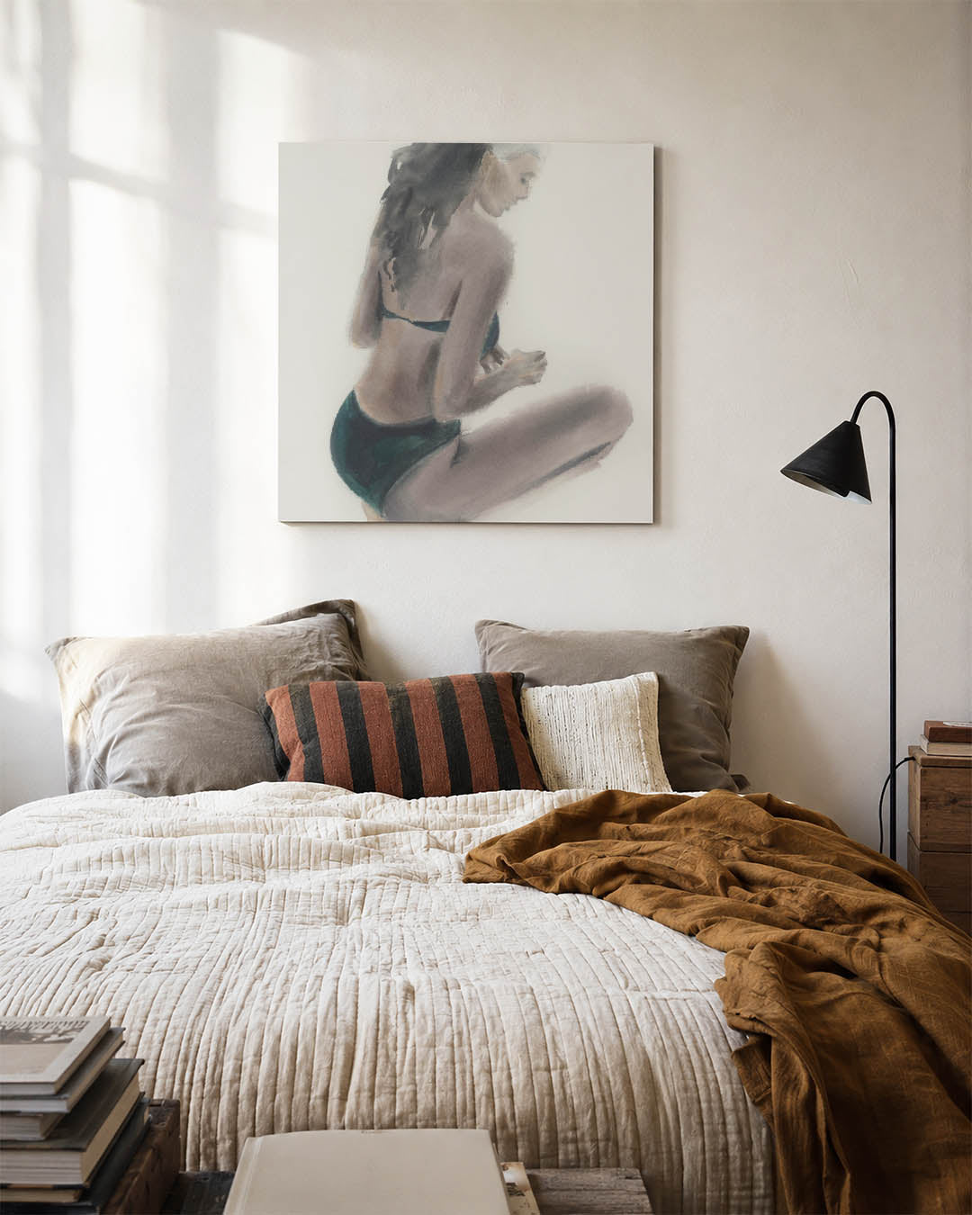 Zittende vrouw studie kunstwerk – detailweergave – dit kunstwerk toont een zittende vrouw in zachte tinten, met vloeiende