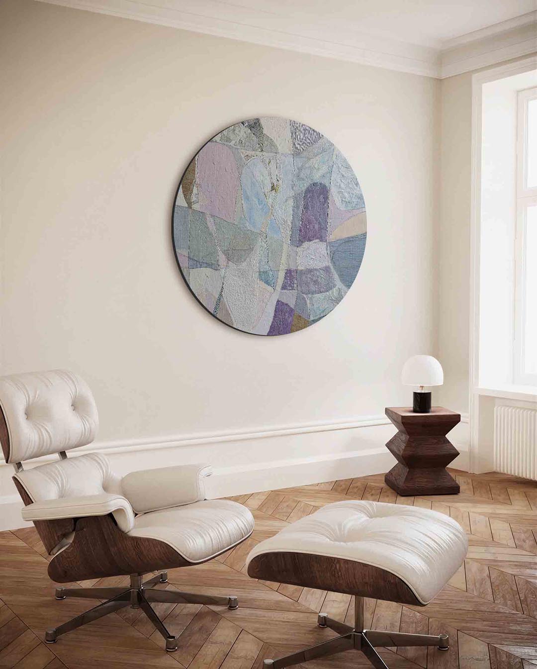 Abstracte vormen – moderne ronde wanddecoratie met vrouwelijk portret