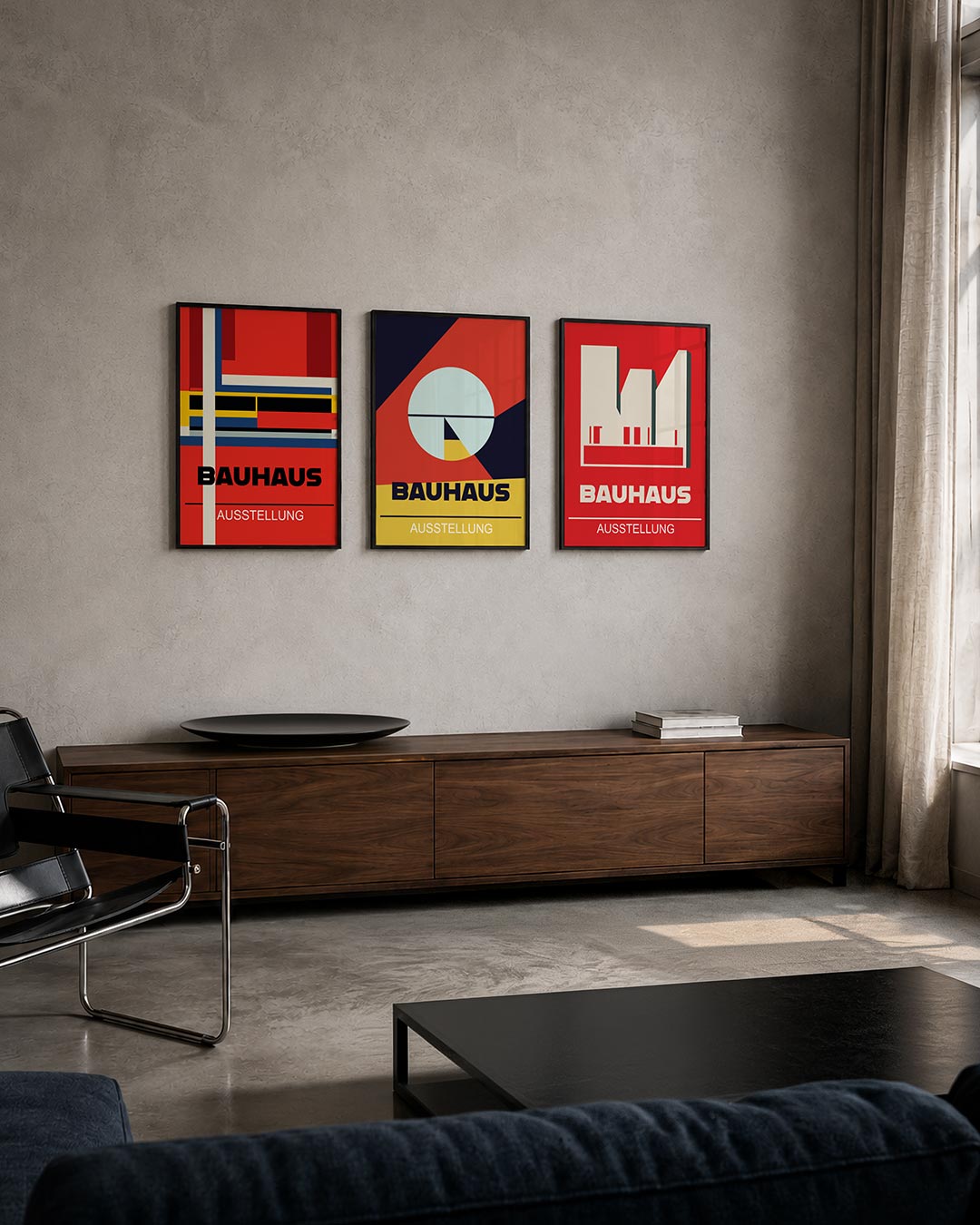 Kleurvlakken en lijnen posterset – tweede productweergave – deze posterset in drie delen toont een levendige mix van rode