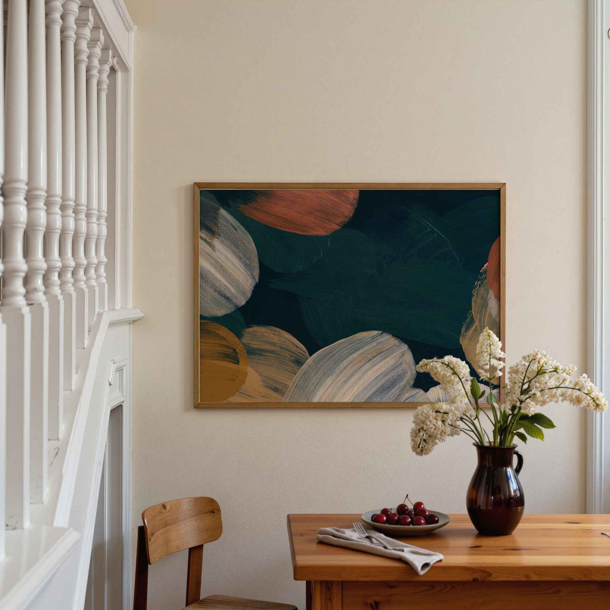 Abstracte penseelstreken – artistieke poster in liggend formaat