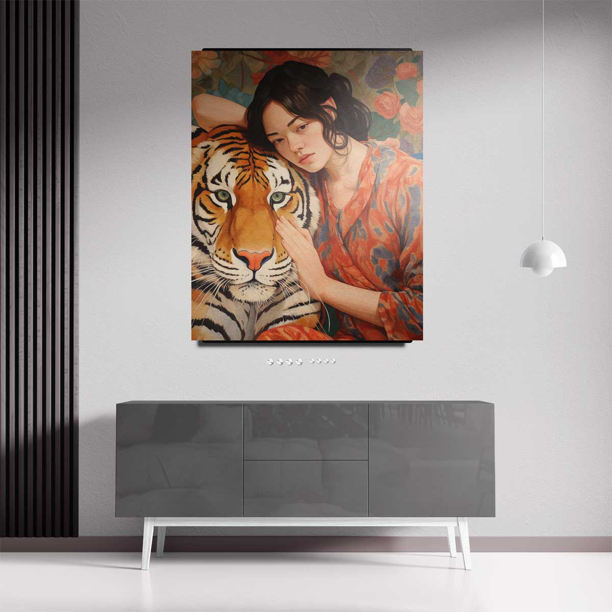 Betoverende Band tussen Mens en Tijger – staand kunstwerk voor modern interieur