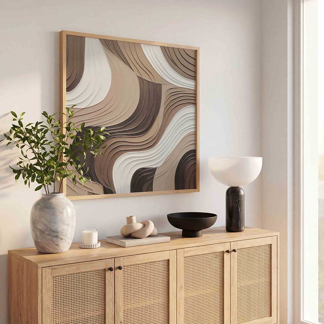 Golvende lijnen – rustige abstracte wandkunst als vierkante poster