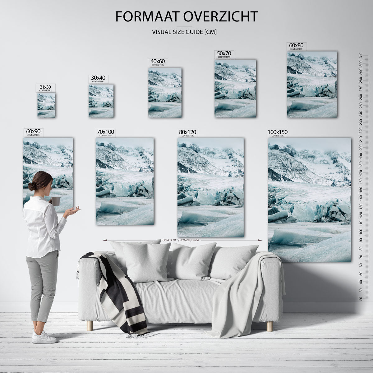 Ijslandschap bergen poster – sfeerbeeld – deze poster toont een indrukwekkend ijslandschap met ruige bergen en gletsjers. De
