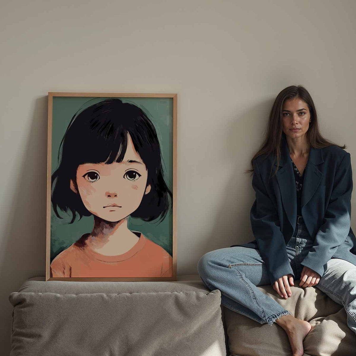 Dromerige Meisjesblik – Streetart wandkunst als portret poster