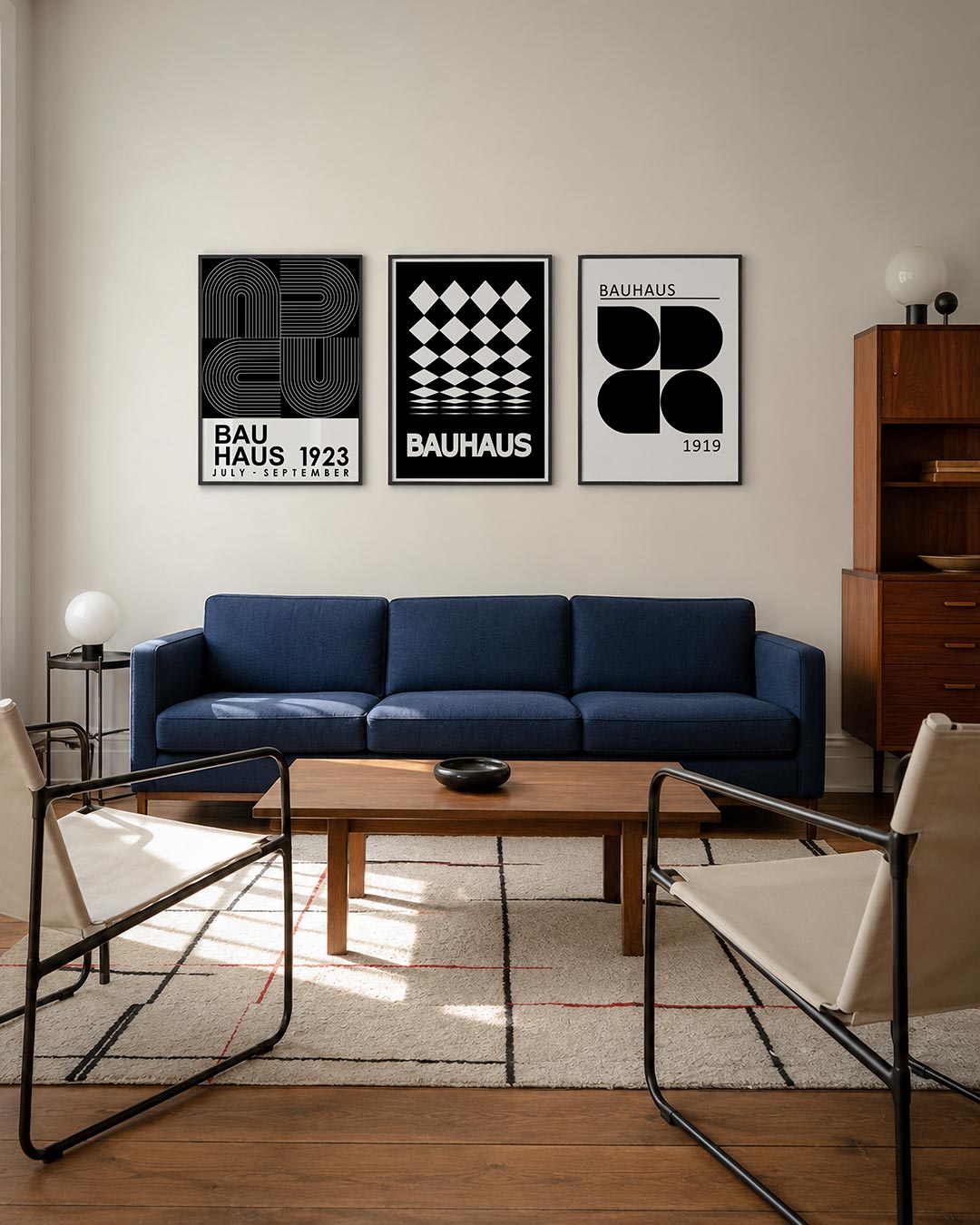 Lijnen en vlakkenspel driedelige posterset – deze posterset in drie delen toont een dynamisch spel van witte lijnen op een