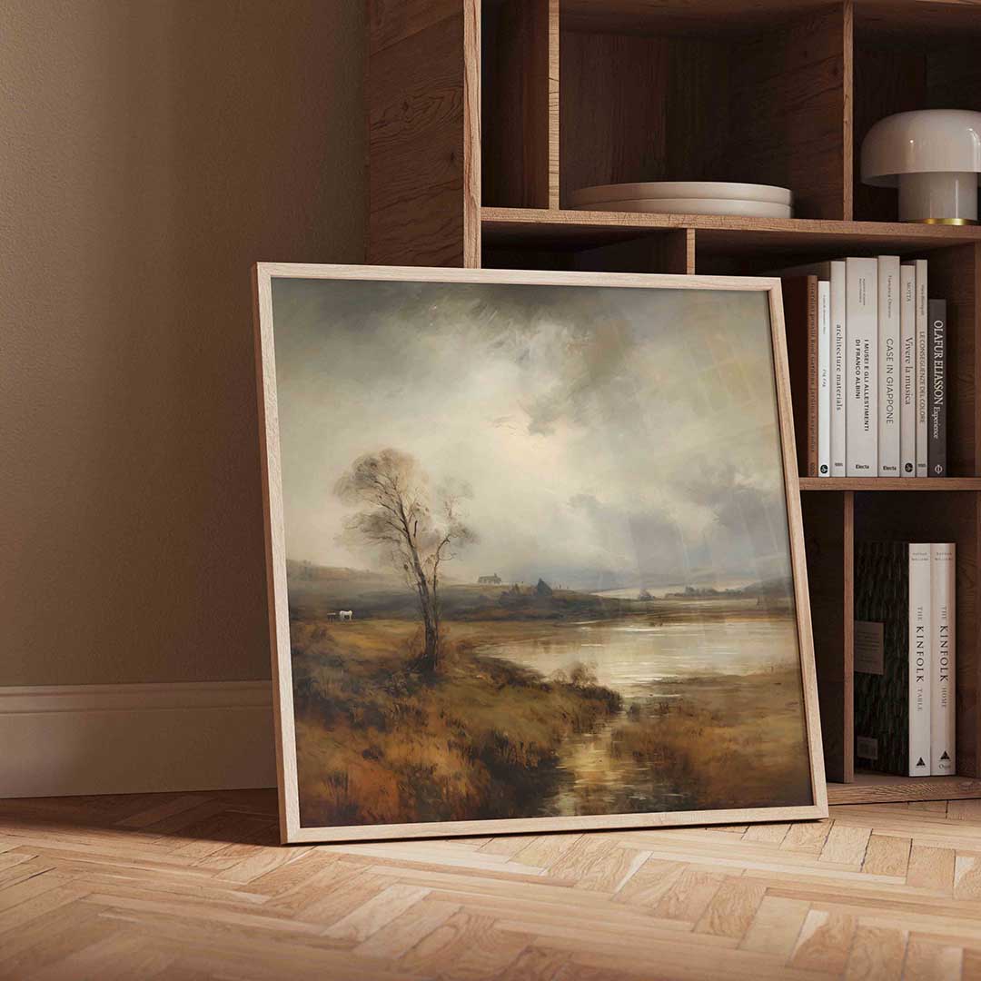 Landschap met boom en water – moderne wandkunst met kleur en vormen als poster