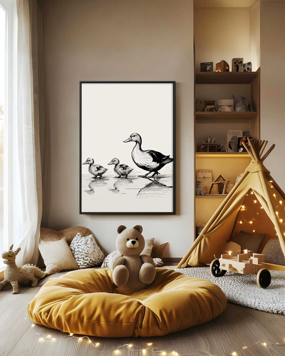 Eend met Eendjes Wandeling – modern portret kunstwerk van WallArtistic