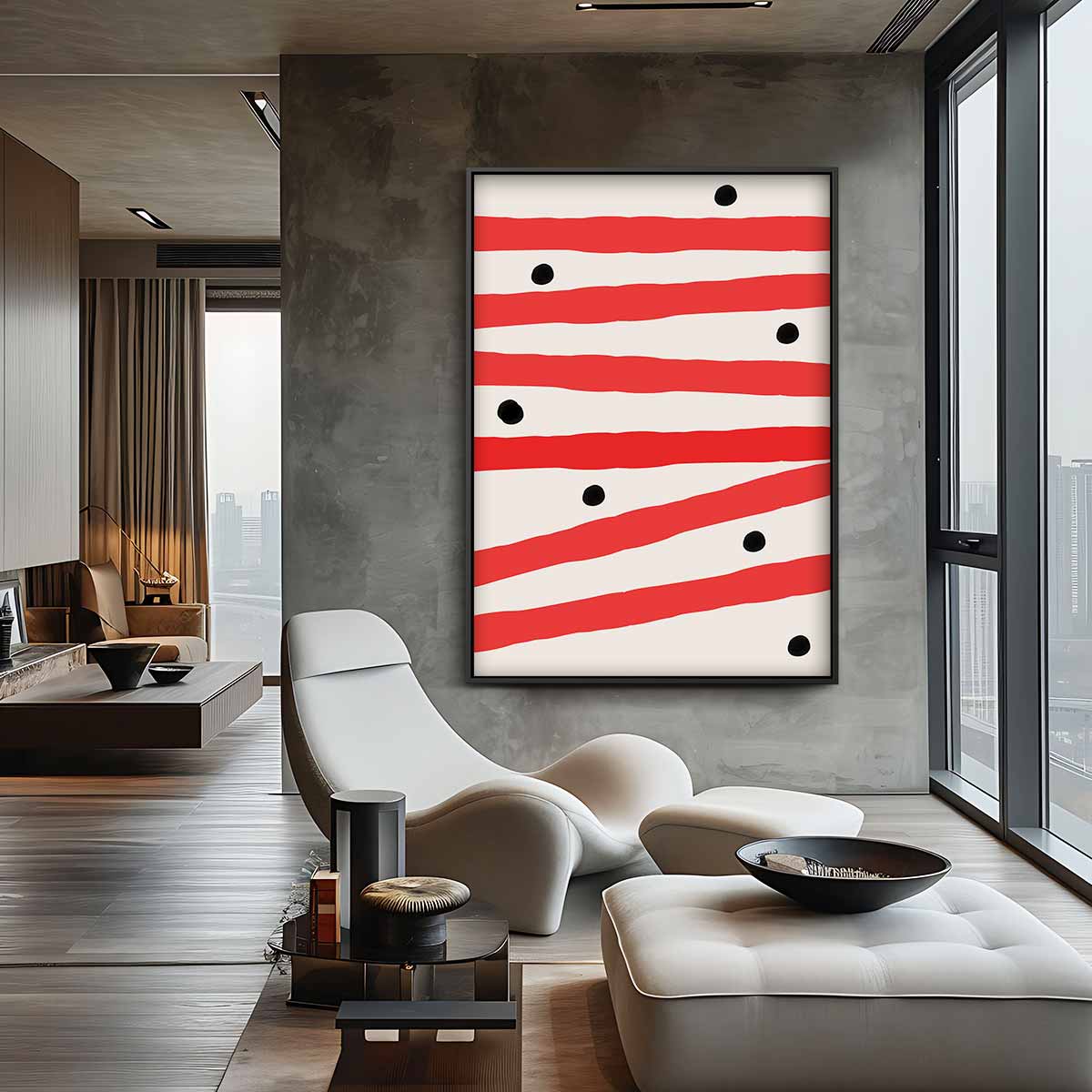 Speelse Strepen en Puntjes – canvas wanddecoratie in portret formaat