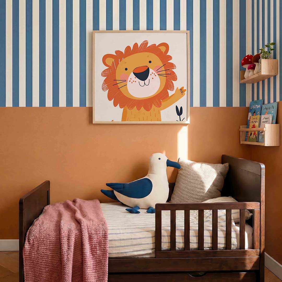 Lachende leeuw – kids poster in vierkant formaat