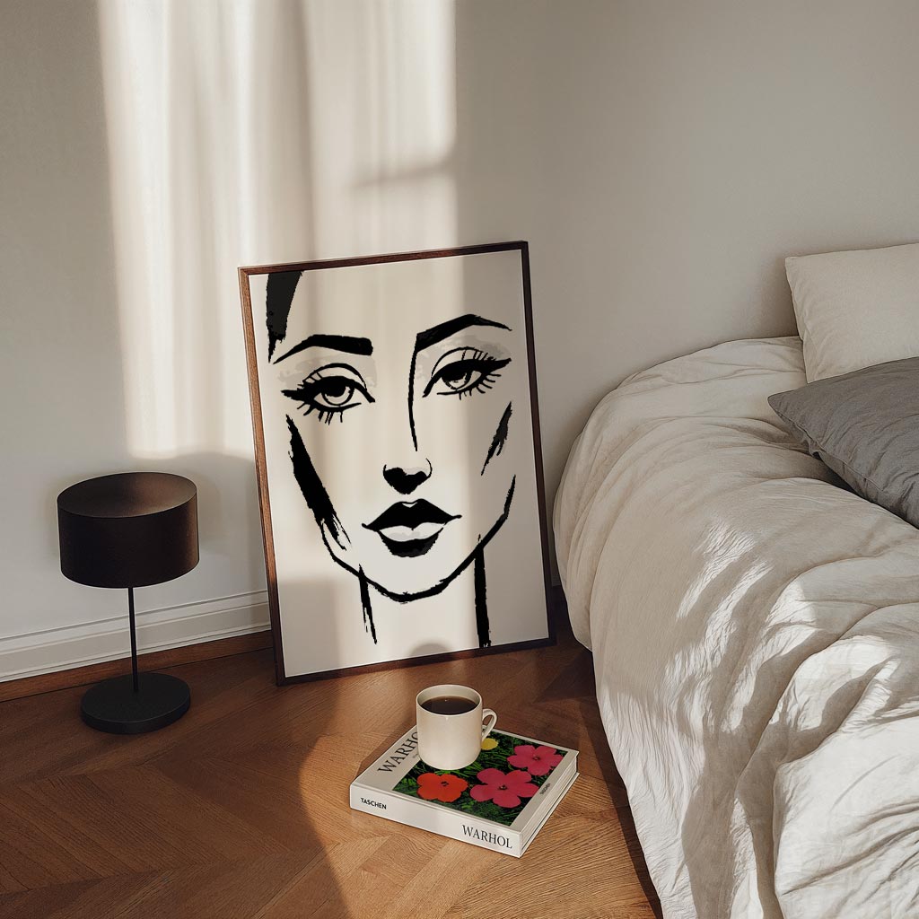 Artistieke Zwart-Wit Vrouwenportret – staande Popart wanddecoratie van WallArtistic
