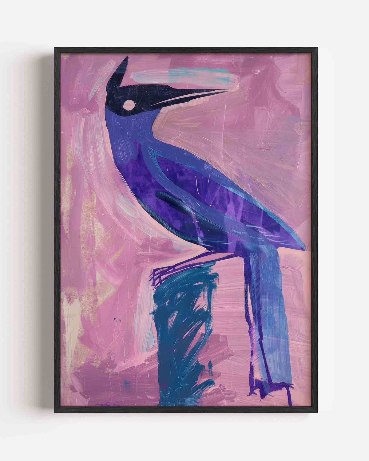 Vogel in paars en roze – Kunst & Design poster als staande wanddecoratie