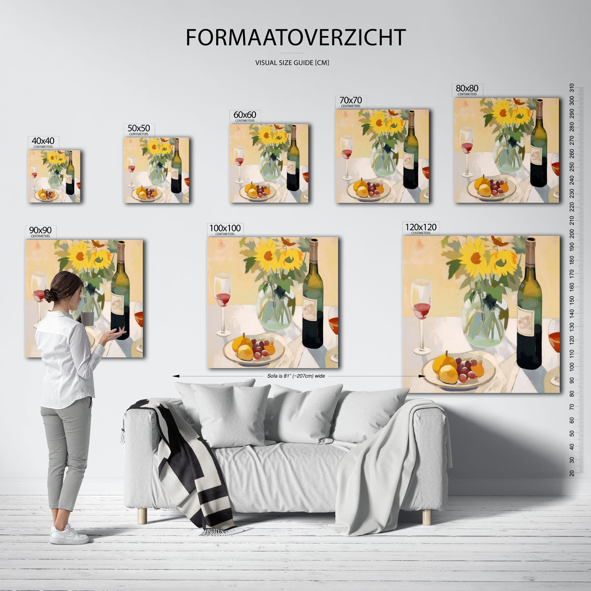 Stilleven met zonnebloemen – vierkante muurposter voor keuken of eethoek