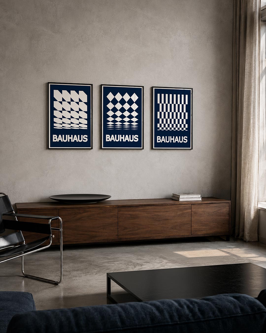 Vorm en ritme posterset – tweede productweergave – deze posterset in drie delen toont een dynamisch lijnenspel van witte en