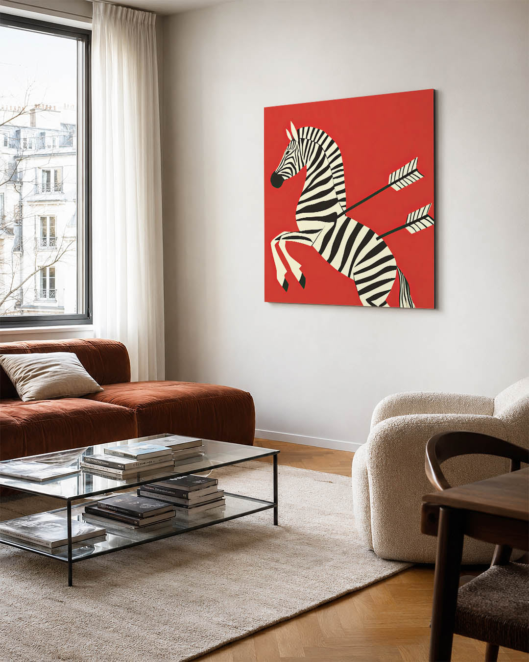 Gestreepte zebra illustratie kunstwerk – vierkante wanddecoratie – dit toont een zebra met zwarte en witte strepen op een