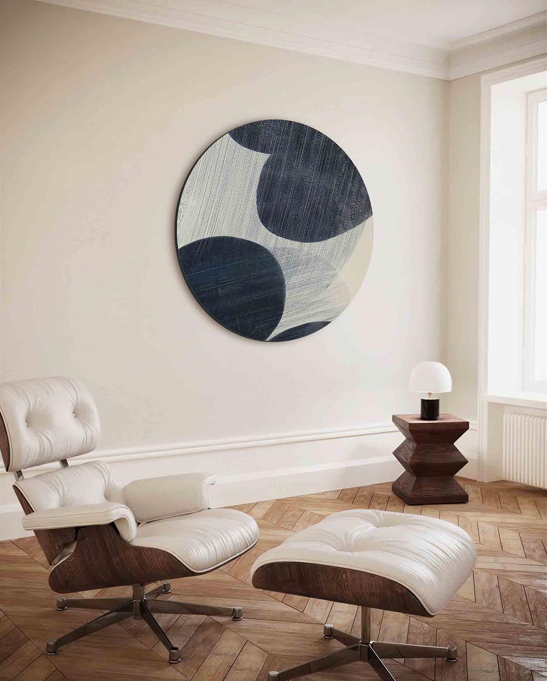 Abstracte vormen – moderne ronde wanddecoratie met vrouwelijk portret
