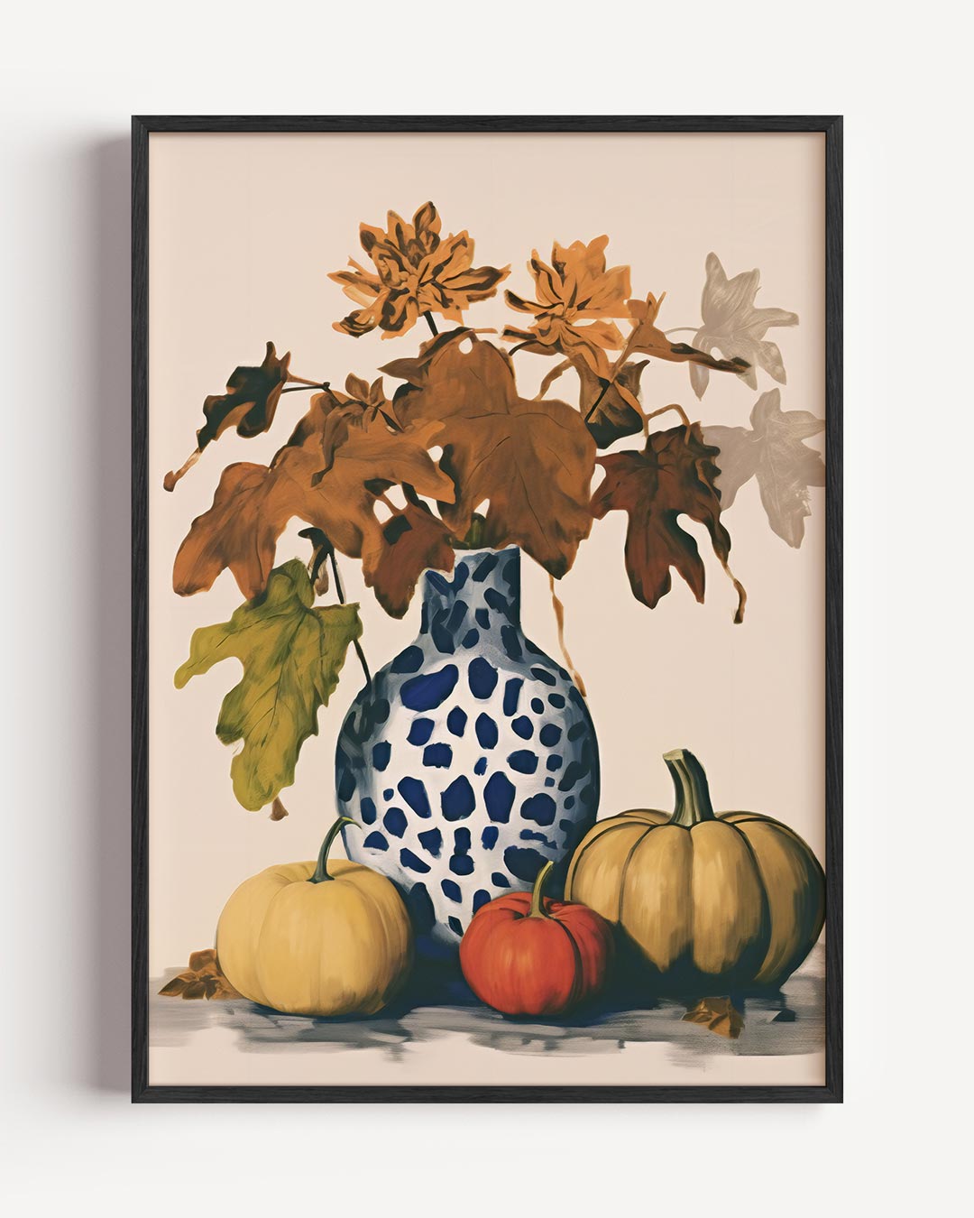 Herfstige Bloemen en Pompoenen – kleurrijke abstracte portret poster als wanddecoratie