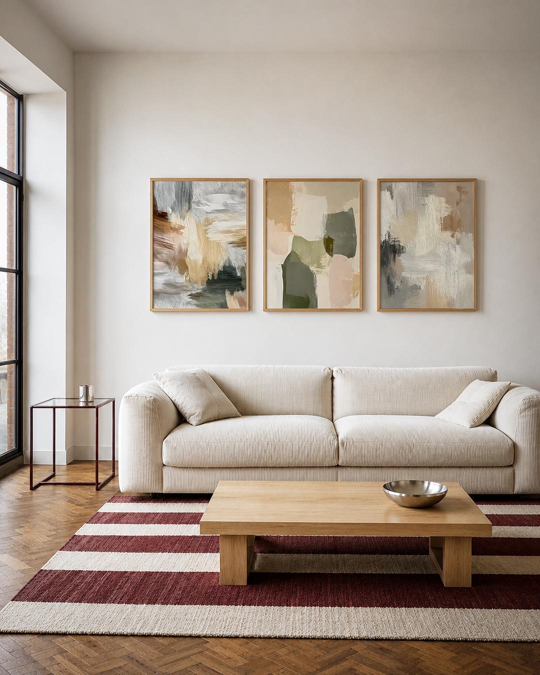 Kleurvlakken harmonie driedelige posterset – deze posterset in drie delen toont vloeiende penseelstreken